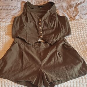Olive Green Women's Shorts Set